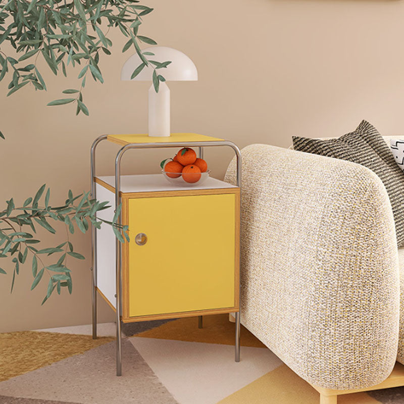 Contemporary Yellow Wooden Night Table with 1 Cabinet for Bedroom ...