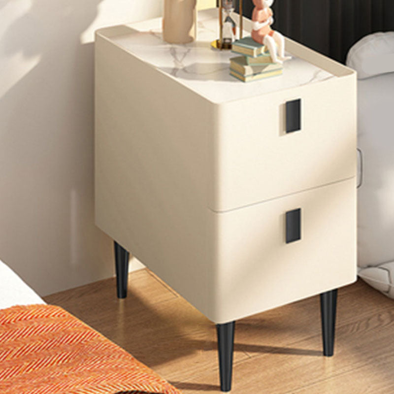Gabinete de cama de piedra contemporáneo con 2 cajones de madera para dormitorio