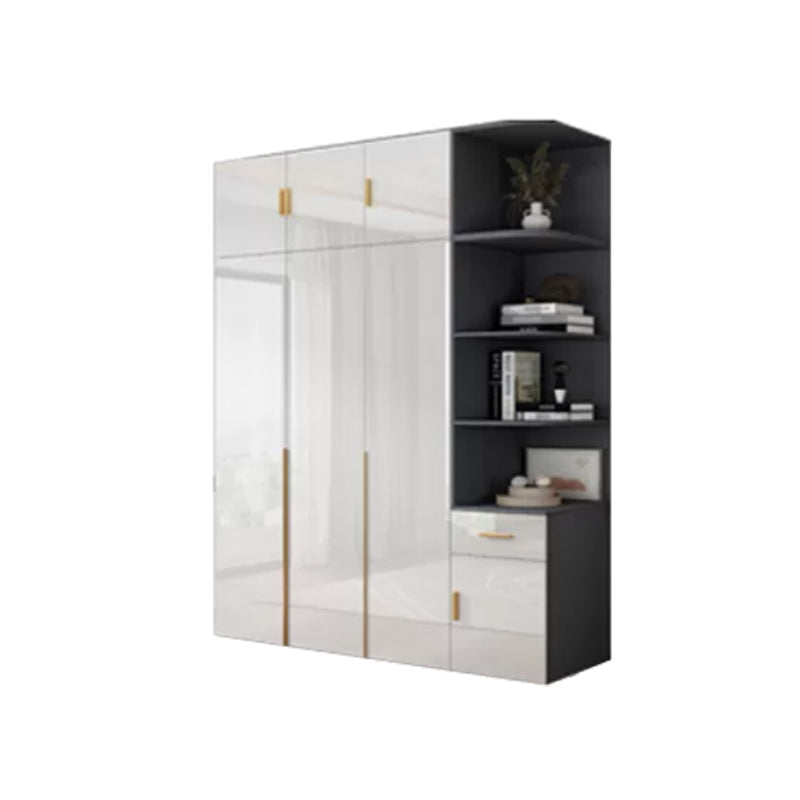 Engineered Wood Armoire Modern White Wardrobe Closet with Garment Rod Armoire & Side Cabinet & Top Cabinet 47"L x 20"W x 79"H Clearhalo 'Armoires & Wardrobes' 'armoires_wardrobes' 'Bedroom Furniture' 'furn' 'furn_armoires_wardrobes' 'Furniture' 7871607