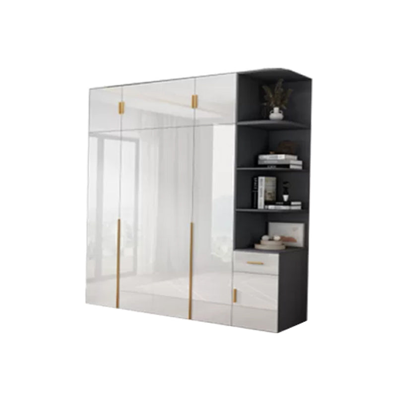 Engineered Wood Armoire Modern White Wardrobe Closet with Garment Rod Armoire & Side Cabinet & Top Cabinet 63"L x 20"W x 79"H Clearhalo 'Armoires & Wardrobes' 'armoires_wardrobes' 'Bedroom Furniture' 'furn' 'furn_armoires_wardrobes' 'Furniture' 7871609