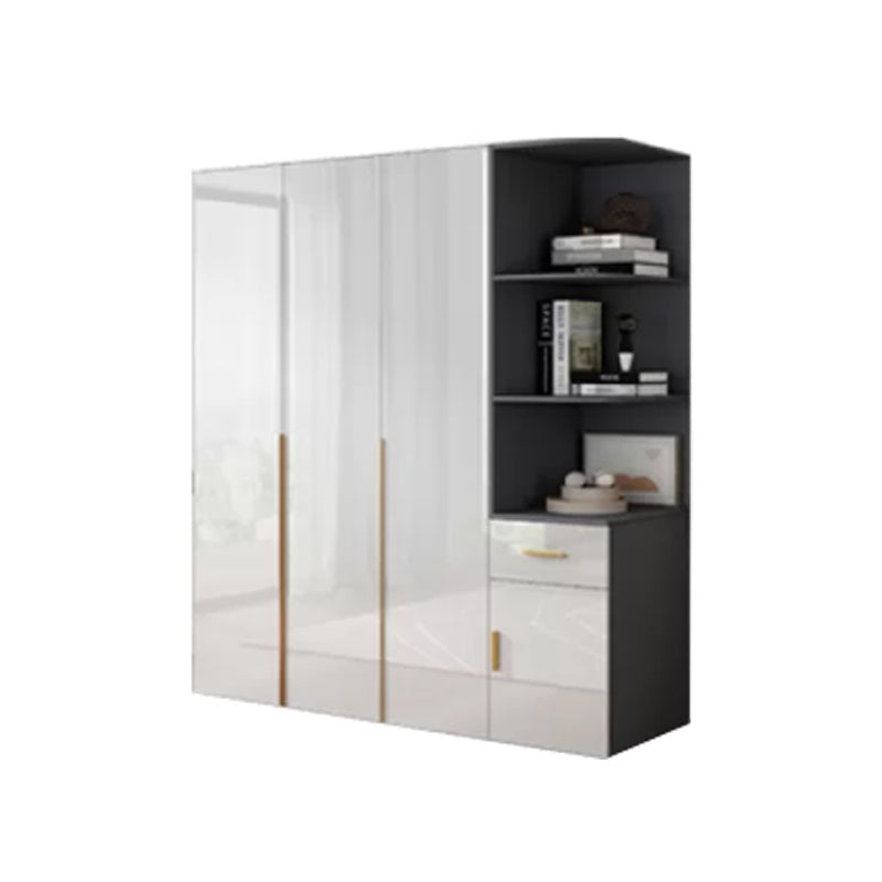 Engineered Wood Armoire Modern White Wardrobe Closet with Garment Rod Armoire with Side Cabinet 47"L x 20"W x 79"H Clearhalo 'Armoires & Wardrobes' 'armoires_wardrobes' 'Bedroom Furniture' 'furn' 'furn_armoires_wardrobes' 'Furniture' 7871618