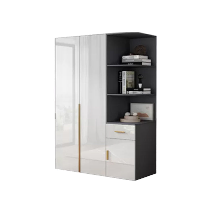 Engineered Wood Armoire Modern White Wardrobe Closet with Garment Rod Armoire with Side Cabinet 31.5"L x 20"W x 79"H Clearhalo 'Armoires & Wardrobes' 'armoires_wardrobes' 'Bedroom Furniture' 'furn' 'furn_armoires_wardrobes' 'Furniture' 7871621
