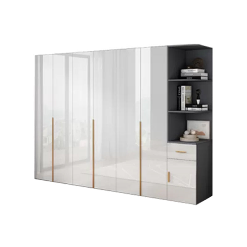 Engineered Wood Armoire Modern White Wardrobe Closet with Garment Rod Armoire with Side Cabinet 94.5"L x 20"W x 79"H Clearhalo 'Armoires & Wardrobes' 'armoires_wardrobes' 'Bedroom Furniture' 'furn' 'furn_armoires_wardrobes' 'Furniture' 7871622