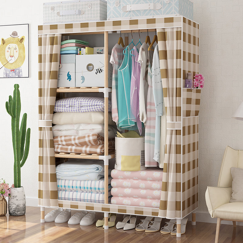 Metal Modern Armoire Shelves Storage Wardrobe Closet with Garment Rod 39"L x 18"W x 63"H White-Brown Clearhalo 'Armoires & Wardrobes' 'armoires_wardrobes' 'Bedroom Furniture' 'furn' 'furn_armoires_wardrobes' 'Furniture' 7871648