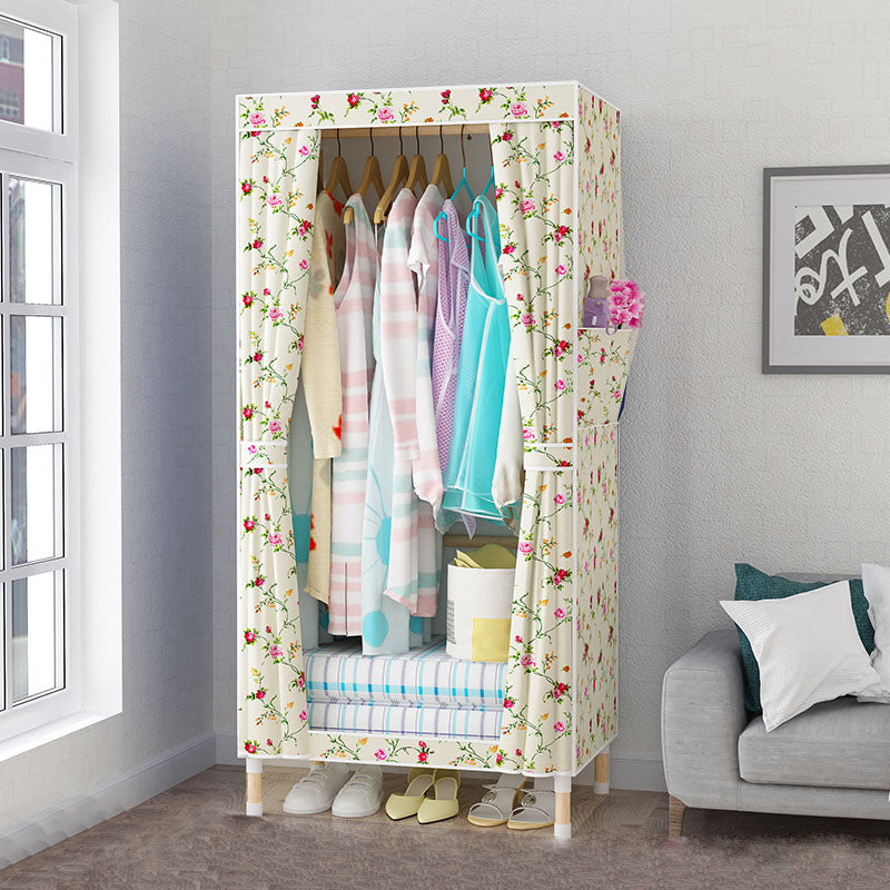 Metal Modern Armoire Shelves Storage Wardrobe Closet with Garment Rod