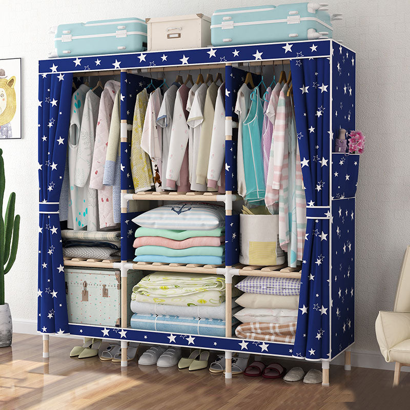 Metal Modern Armoire Shelves Storage Wardrobe Closet with Garment Rod 59"L x 18"W x 67"H Blue Clearhalo 'Armoires & Wardrobes' 'armoires_wardrobes' 'Bedroom Furniture' 'furn' 'furn_armoires_wardrobes' 'Furniture' 7871655