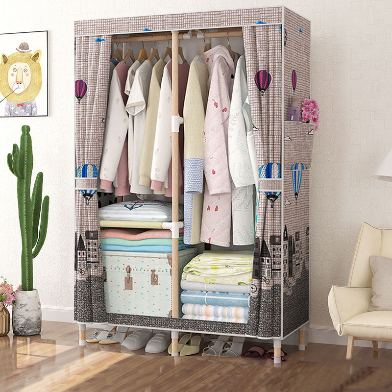 Metal Modern Armoire Shelves Storage Wardrobe Closet with Garment Rod