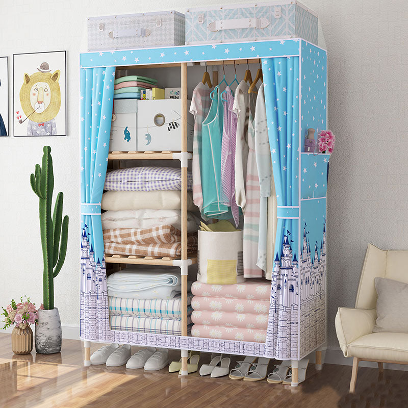 Metal Modern Armoire Shelves Storage Wardrobe Closet with Garment Rod