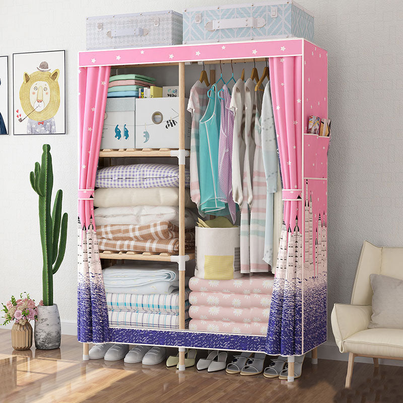 Metal Modern Armoire Shelves Storage Wardrobe Closet with Garment Rod 39"L x 18"W x 63"H Pink Clearhalo 'Armoires & Wardrobes' 'armoires_wardrobes' 'Bedroom Furniture' 'furn' 'furn_armoires_wardrobes' 'Furniture' 7871663