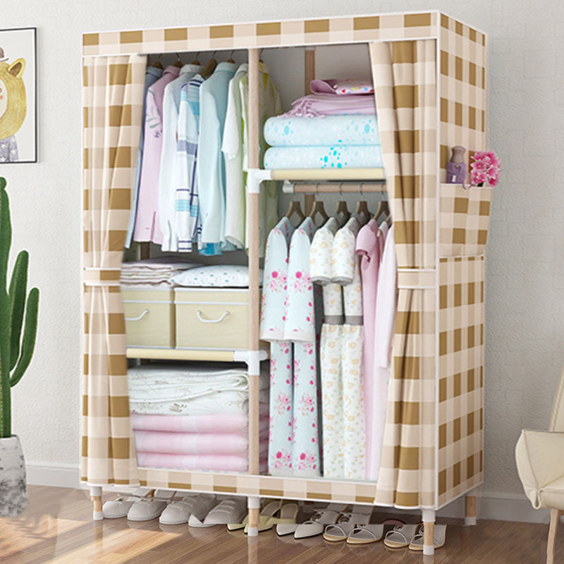 Metal Modern Armoire Shelves Storage Wardrobe Closet with Garment Rod 47"L x 18"W x 67"H White-Brown Clearhalo 'Armoires & Wardrobes' 'armoires_wardrobes' 'Bedroom Furniture' 'furn' 'furn_armoires_wardrobes' 'Furniture' 7871667