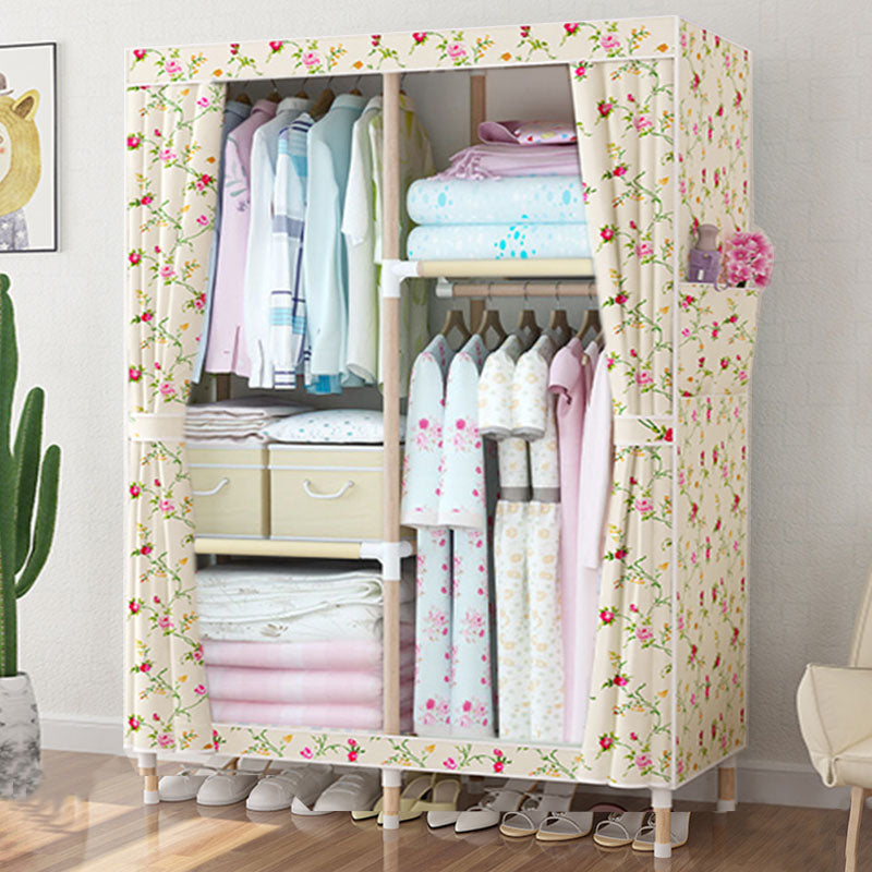 Metal Modern Armoire Shelves Storage Wardrobe Closet with Garment Rod 47"L x 18"W x 67"H Yellow Clearhalo 'Armoires & Wardrobes' 'armoires_wardrobes' 'Bedroom Furniture' 'furn' 'furn_armoires_wardrobes' 'Furniture' 7871670