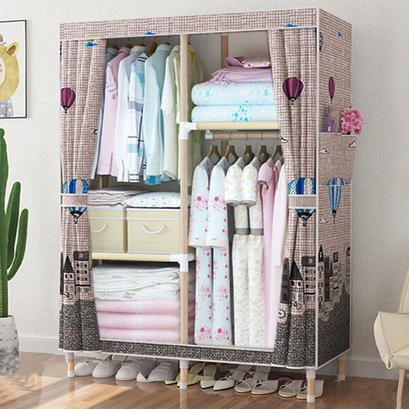Metal Modern Armoire Shelves Storage Wardrobe Closet with Garment Rod 47"L x 18"W x 67"H Chocolate Clearhalo 'Armoires & Wardrobes' 'armoires_wardrobes' 'Bedroom Furniture' 'furn' 'furn_armoires_wardrobes' 'Furniture' 7871672