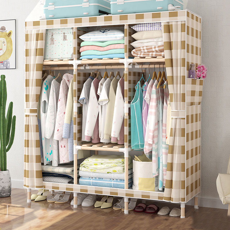 Metal Modern Armoire Shelves Storage Wardrobe Closet with Garment Rod 51"L x 18"W x 67"H White-Brown Clearhalo 'Armoires & Wardrobes' 'armoires_wardrobes' 'Bedroom Furniture' 'furn' 'furn_armoires_wardrobes' 'Furniture' 7871673