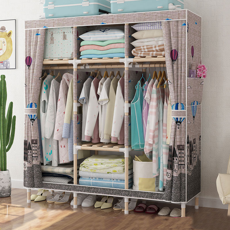 Metal Modern Armoire Shelves Storage Wardrobe Closet with Garment Rod 51"L x 18"W x 67"H Chocolate Clearhalo 'Armoires & Wardrobes' 'armoires_wardrobes' 'Bedroom Furniture' 'furn' 'furn_armoires_wardrobes' 'Furniture' 7871674