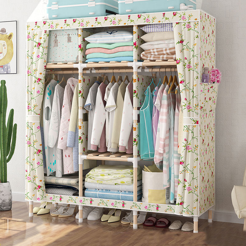 Metal Modern Armoire Shelves Storage Wardrobe Closet with Garment Rod 51"L x 18"W x 67"H Yellow Clearhalo 'Armoires & Wardrobes' 'armoires_wardrobes' 'Bedroom Furniture' 'furn' 'furn_armoires_wardrobes' 'Furniture' 7871675