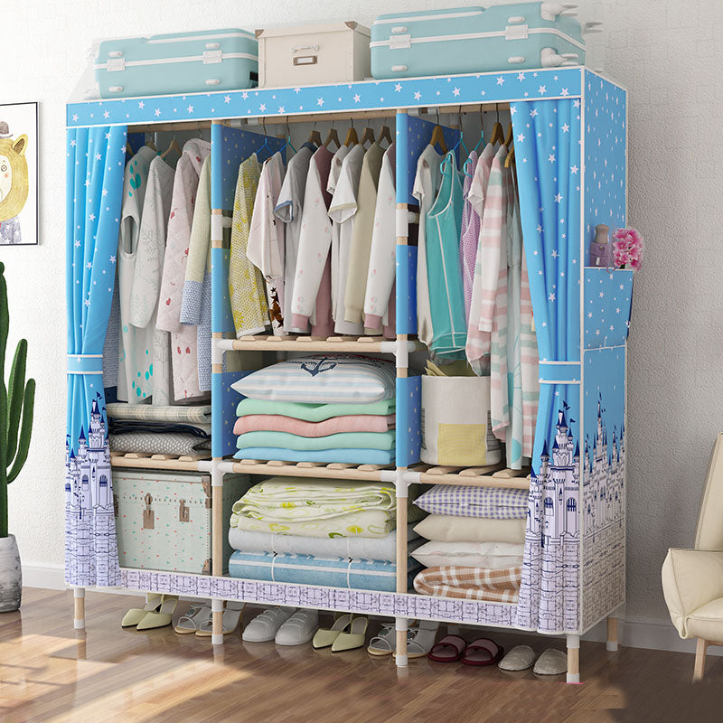 Metal Modern Armoire Shelves Storage Wardrobe Closet with Garment Rod