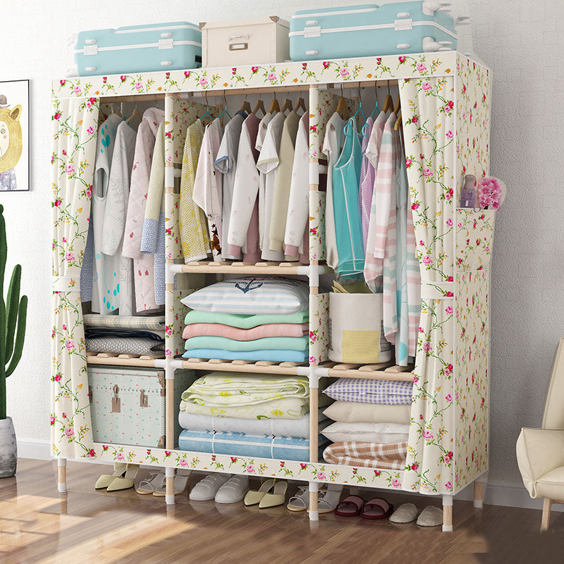 Metal Modern Armoire Shelves Storage Wardrobe Closet with Garment Rod 59"L x 18"W x 67"H Yellow Clearhalo 'Armoires & Wardrobes' 'armoires_wardrobes' 'Bedroom Furniture' 'furn' 'furn_armoires_wardrobes' 'Furniture' 7871677