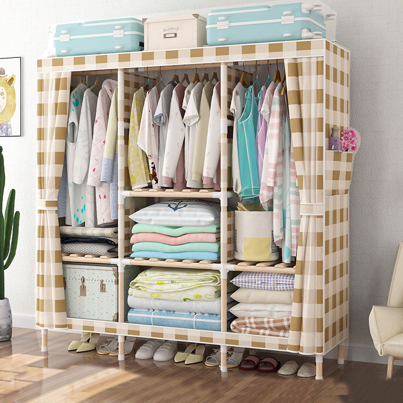 Metal Modern Armoire Shelves Storage Wardrobe Closet with Garment Rod 59"L x 18"W x 67"H White-Brown Clearhalo 'Armoires & Wardrobes' 'armoires_wardrobes' 'Bedroom Furniture' 'furn' 'furn_armoires_wardrobes' 'Furniture' 7871678