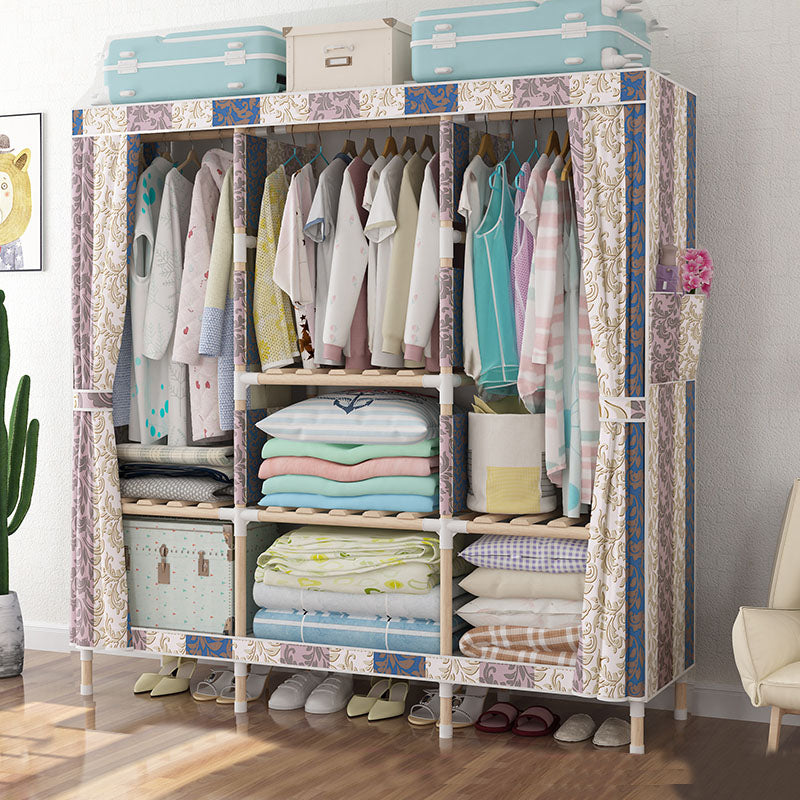 Metal Modern Armoire Shelves Storage Wardrobe Closet with Garment Rod 59"L x 18"W x 67"H Light Gray Clearhalo 'Armoires & Wardrobes' 'armoires_wardrobes' 'Bedroom Furniture' 'furn' 'furn_armoires_wardrobes' 'Furniture' 7871679