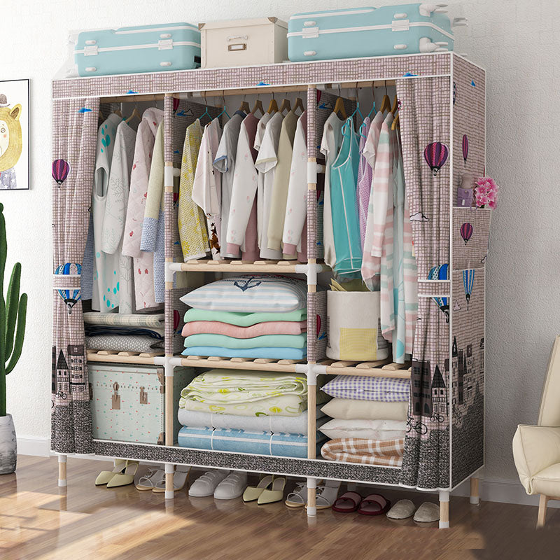 Metal Modern Armoire Shelves Storage Wardrobe Closet with Garment Rod 59"L x 18"W x 67"H Chocolate Clearhalo 'Armoires & Wardrobes' 'armoires_wardrobes' 'Bedroom Furniture' 'furn' 'furn_armoires_wardrobes' 'Furniture' 7871680