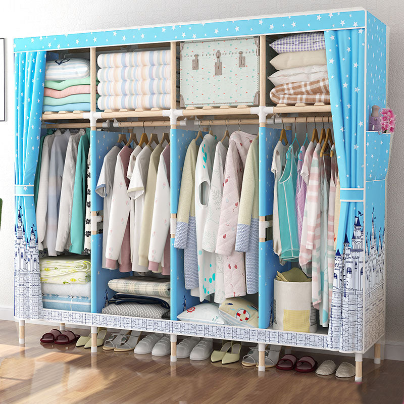 Metal Modern Armoire Shelves Storage Wardrobe Closet with Garment Rod