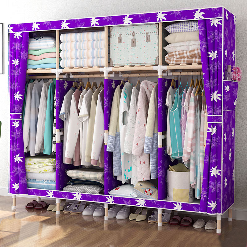 Metal Modern Armoire Shelves Storage Wardrobe Closet with Garment Rod