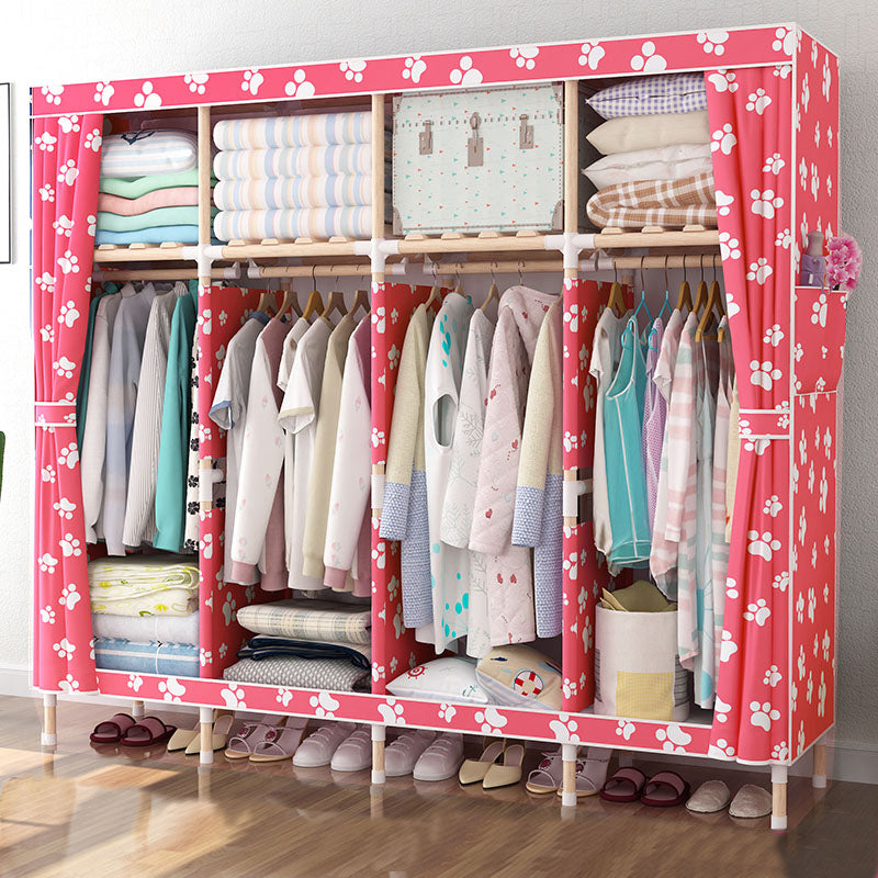 Metal Modern Armoire Shelves Storage Wardrobe Closet with Garment Rod 67"L x 18"W x 67"H Red Clearhalo 'Armoires & Wardrobes' 'armoires_wardrobes' 'Bedroom Furniture' 'furn' 'furn_armoires_wardrobes' 'Furniture' 7871683