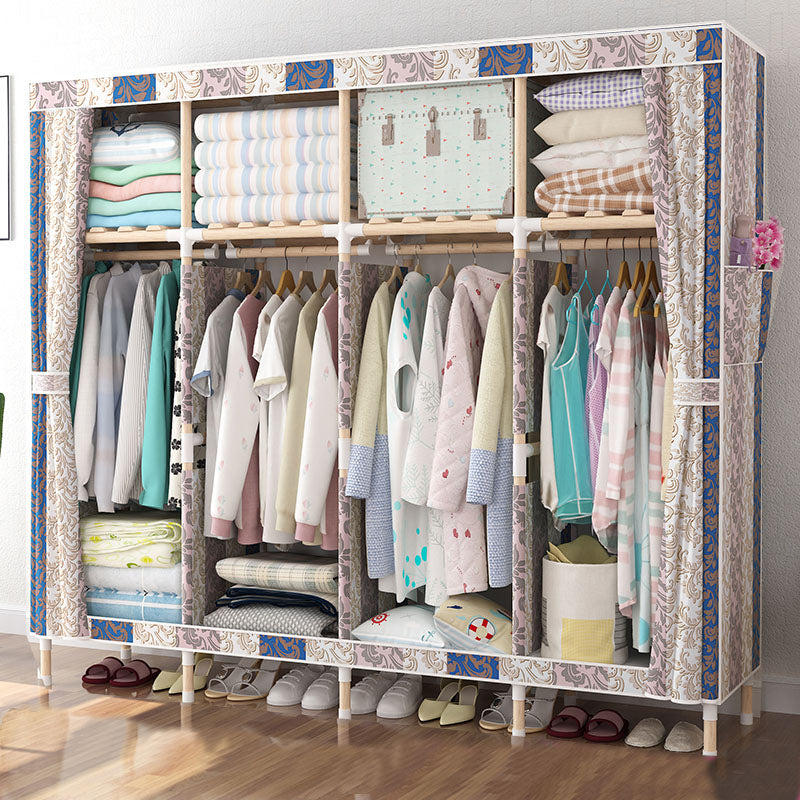 Metal Modern Armoire Shelves Storage Wardrobe Closet with Garment Rod