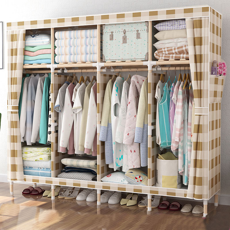 Metal Modern Armoire Shelves Storage Wardrobe Closet with Garment Rod 67"L x 18"W x 67"H White-Brown Clearhalo 'Armoires & Wardrobes' 'armoires_wardrobes' 'Bedroom Furniture' 'furn' 'furn_armoires_wardrobes' 'Furniture' 7871685