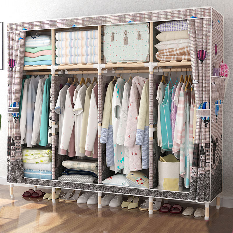Metal Modern Armoire Shelves Storage Wardrobe Closet with Garment Rod 67"L x 18"W x 67"H Chocolate Clearhalo 'Armoires & Wardrobes' 'armoires_wardrobes' 'Bedroom Furniture' 'furn' 'furn_armoires_wardrobes' 'Furniture' 7871686
