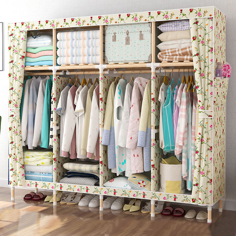Metal Modern Armoire Shelves Storage Wardrobe Closet with Garment Rod 67"L x 18"W x 67"H Yellow Clearhalo 'Armoires & Wardrobes' 'armoires_wardrobes' 'Bedroom Furniture' 'furn' 'furn_armoires_wardrobes' 'Furniture' 7871687