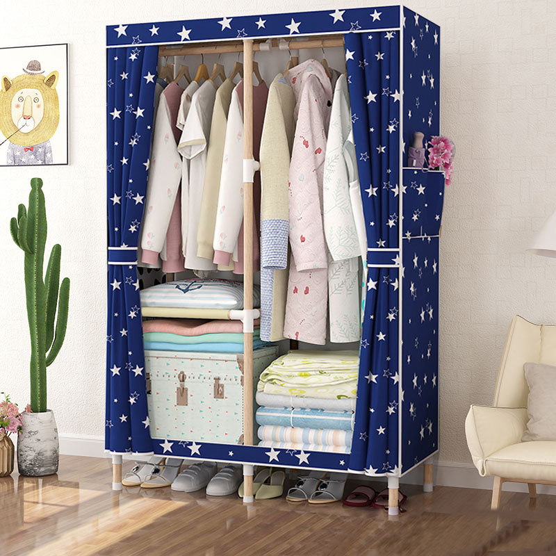 Metal Modern Armoire Shelves Storage Wardrobe Closet with Garment Rod