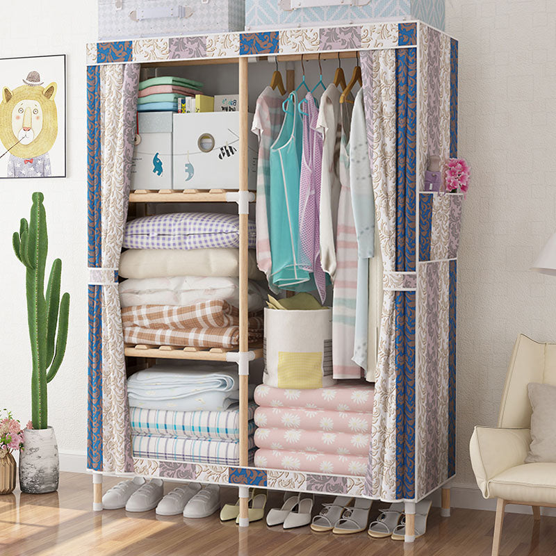 Metal Modern Armoire Shelves Storage Wardrobe Closet with Garment Rod