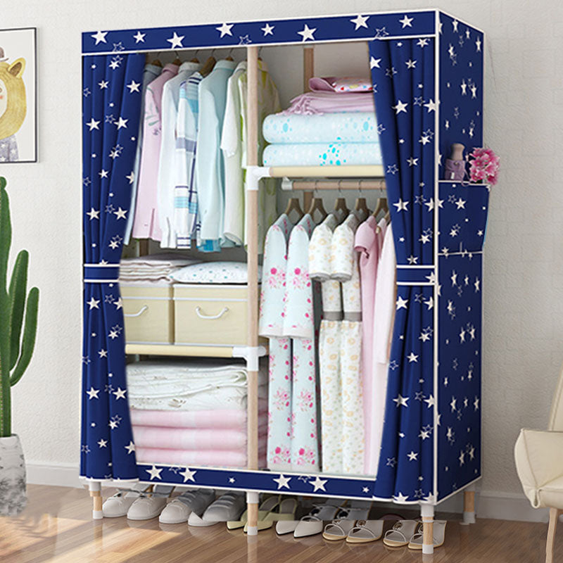 Metal Modern Armoire Shelves Storage Wardrobe Closet with Garment Rod 47"L x 18"W x 67"H Blue Clearhalo 'Armoires & Wardrobes' 'armoires_wardrobes' 'Bedroom Furniture' 'furn' 'furn_armoires_wardrobes' 'Furniture' 7871691