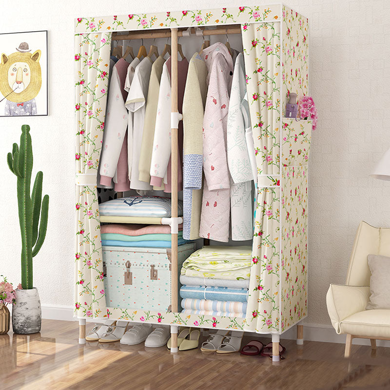 Metal Modern Armoire Shelves Storage Wardrobe Closet with Garment Rod 33"L x 18"W x 63"H Yellow Clearhalo 'Armoires & Wardrobes' 'armoires_wardrobes' 'Bedroom Furniture' 'furn' 'furn_armoires_wardrobes' 'Furniture' 7871692
