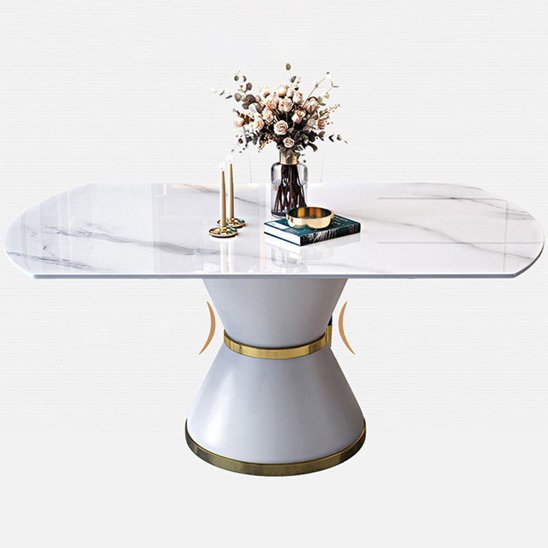 Luxury Round White Stone Top Dining Table with White & Gold Pedestal Clearhalo 'Dining Tables & Seating' 'Dining Tables' 'dining_table' 'furn' 'furn_dining_table' 'Furniture' 'Kitchen & Dining Furniture' 7872578