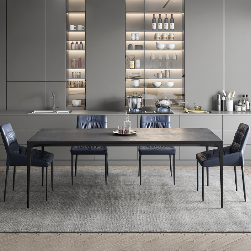 Modern Rectangular Grey Stone Top Dining Table with 4 Black Legs Clearhalo 'Dining Tables & Seating' 'Dining Tables' 'dining_table' 'furn' 'furn_dining_table' 'Furniture' 'Kitchen & Dining Furniture' 7872611