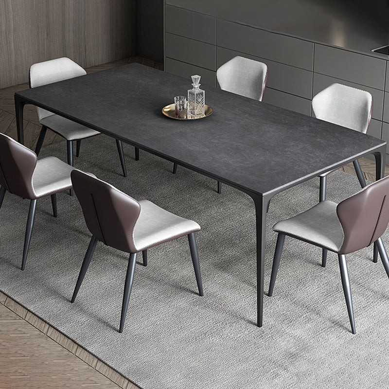 Modern Rectangular Grey Stone Top Dining Table with 4 Black Legs Clearhalo 'Dining Tables & Seating' 'Dining Tables' 'dining_table' 'furn' 'furn_dining_table' 'Furniture' 'Kitchen & Dining Furniture' 7872612