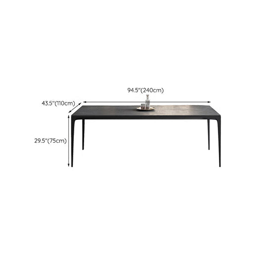 Modern Rectangular Grey Stone Top Dining Table with 4 Black Legs Clearhalo 'Dining Tables & Seating' 'Dining Tables' 'dining_table' 'furn' 'furn_dining_table' 'Furniture' 'Kitchen & Dining Furniture' 7872619