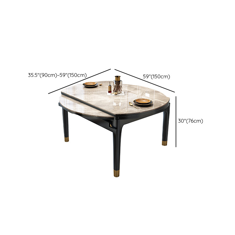 無地の木製の脚のある現代の丸い灰色の石のダイニングテーブル