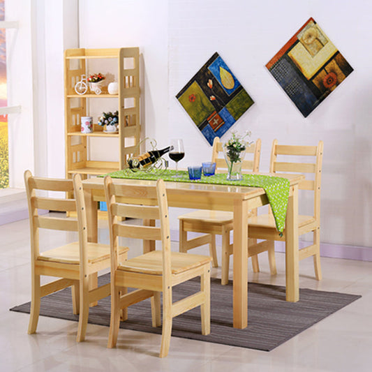 Modern Pine Natural Rectangular Top Dining Table with 4 Legs Without Chairs