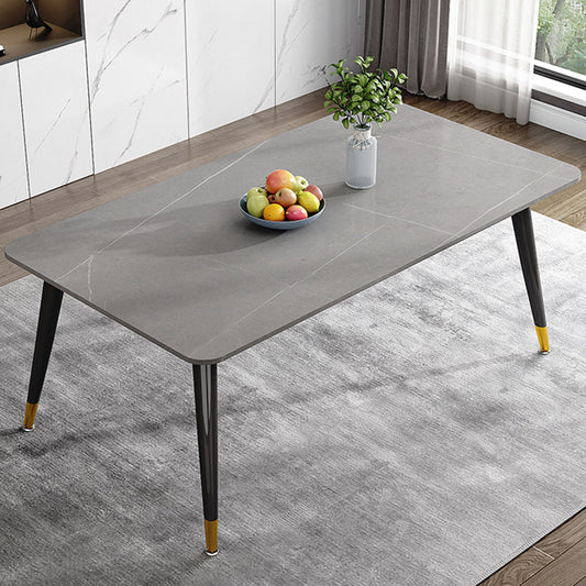 Luxury Rectangular Stone Top Dining Table with 4 Gold & Black Steel Legs Gray Without Chairs