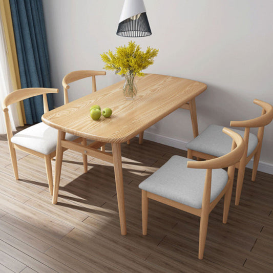 Contemporary Rectangular Wooden Dining Table with Trestle for 2-4 People Natural Without Chairs