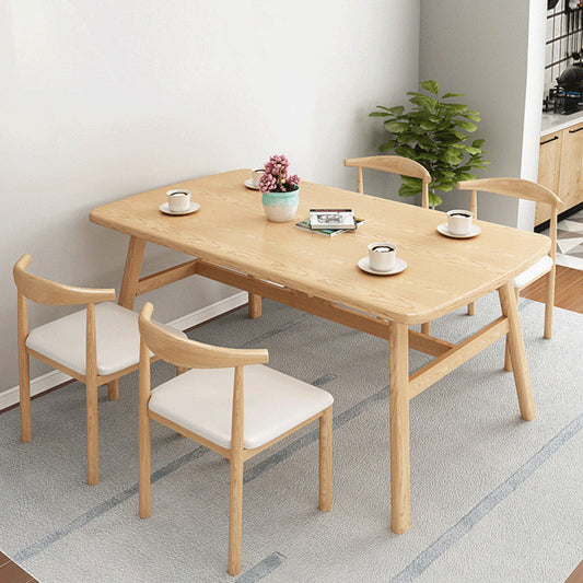 Contemporary Rectangular Dining Table with Trestle for 2-4 People Natural Without Chairs