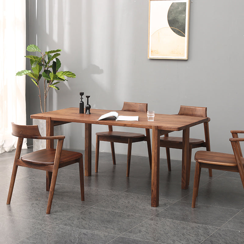 Legno di noce marrone 1/5 pezzi Dinette set con tavolo da pranzo rettangolo e sedie in legno