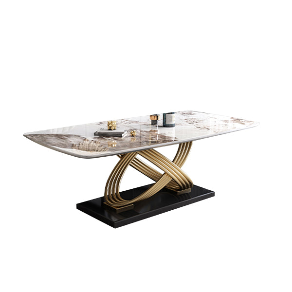 Set da pranzo da 1/5/7 PC con tavolo da dinette in pietra bianca lucida e sedie imbottite