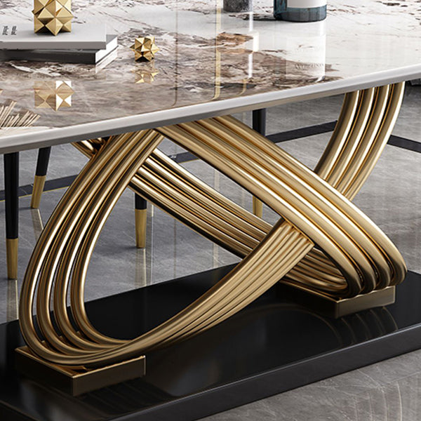 Set da pranzo da 1/5/7 PC con tavolo da dinette in pietra bianca lucida e sedie imbottite