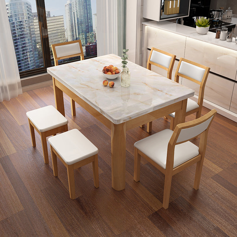 7 Piece Faux Marble Top Rectangle Shape Dining Room Furniture Set Table & Chair & Stool 7 Piece Set Clearhalo 'Dining Room Sets' 'Dining Tables & Seating' 'dining_room_set' 'furn' 'furn_dining_room_set' 'Furniture' 'Kitchen & Dining Furniture' 7873018