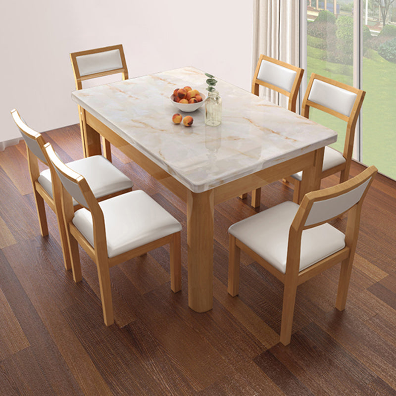 7 Piece Faux Marble Top Rectangle Shape Dining Room Furniture Set Clearhalo 'Dining Room Sets' 'Dining Tables & Seating' 'dining_room_set' 'furn' 'furn_dining_room_set' 'Furniture' 'Kitchen & Dining Furniture' 7873019