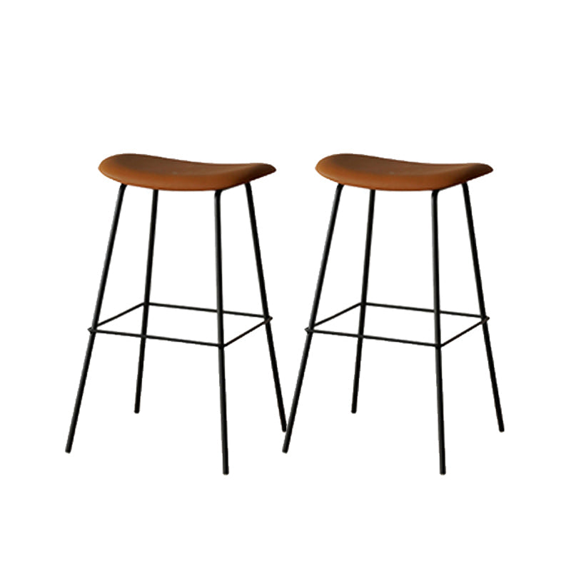 Contemporary Contoured Seat Armless Bar Stools with Metal Legs